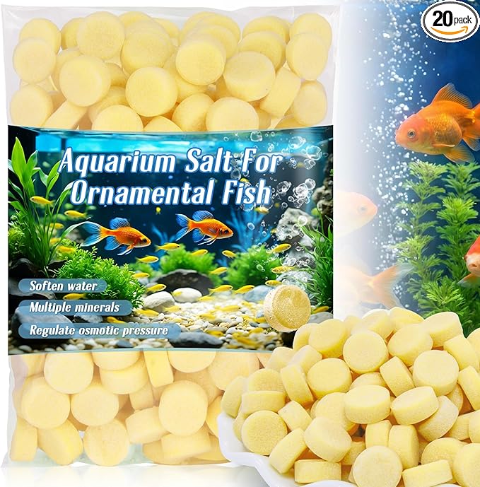 MAQIHAN 150 Tablets Aquarium Salt Freshwater - Salt for Aquarium, Fish Tank Salt, Pond Salt Tablets Natural Mineral Sea Salt Formula for Freshwater Fish, Koi Pond, Goldfish & Betta Tank Water Care