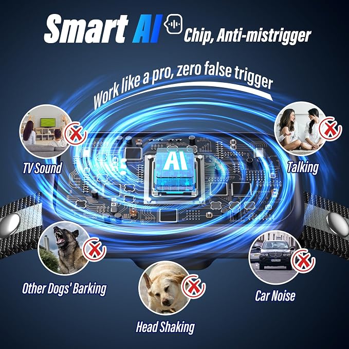 Bark Collar for Large Dog, Smart Anti-Barking Collar, 4-in-1 Automatic No Barking Collar with Adjustable Beep Vibration Correction Modes, Dog Bark Collars for Medium Small Dogs IP67 Waterproof
