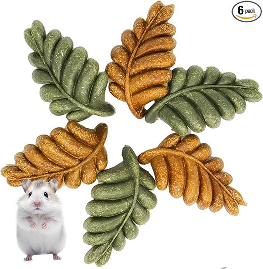 TEEWY Guinea Pig Toys, 6PCS Leaf Shaped Hamster Toys, Natural Guinea Pig Chew Toys for Teeth Grinding, Chinchilla Chew for Gerbil, Rat and Hamster
