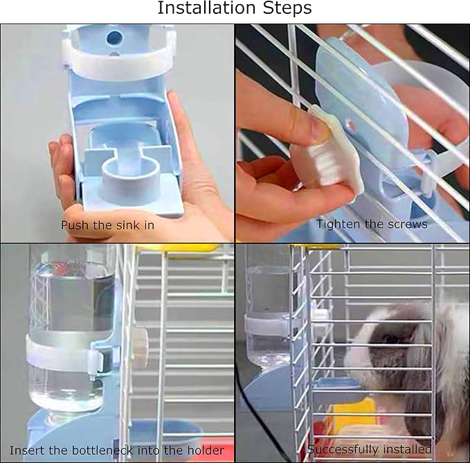 Rabbit Water Bottle,17oz Automatic Rabbit Water Bowl Dispenser Hanging Small Animal Water Bowl No Leak Water Feeder for Bunny Chinchilla Guinea Pig Hedgehog Hamster Ferret