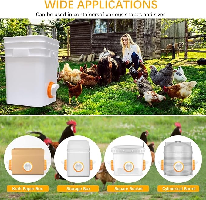 Chicken Feeder Port, 12 Pack Chicken Feeders No Waste with 12 Lids 1 Drill Bit, DIY Automatic Poultry Feeder Cups Kit, Chicken Bucket Feeder for Barrels ((Orange)
