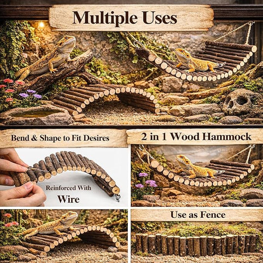 RUNANIA Bearded Dragon Tank Accessories, 10 PCS Reptile Hammock Plants Bridge Jungle Climber Vines for Snakes Bearded Dragon Chameleon Gecko Lizard