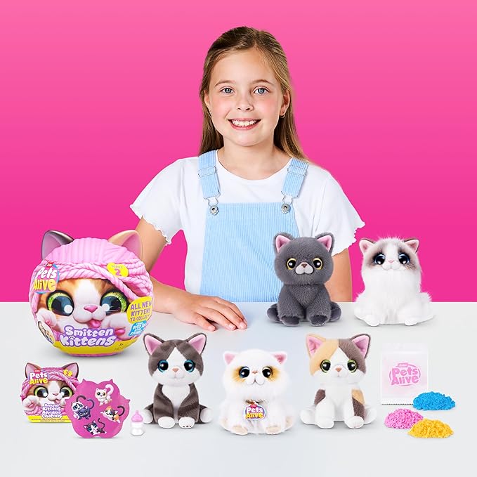 Pets Alive Smitten Kittens Series 2 (British Shorthair) by ZURU – Interactive Plush Cat Toy with 10 Sounds, Surprise Unboxing, Soft Collectible Pet for Ages 3+