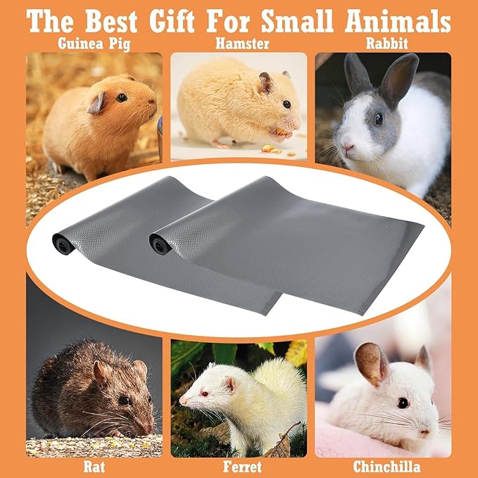Hamiledyi 2 Packs Guinea Pig Cage Liner Reusable Guinea Pig Bedding Easily Cut to Suit Cage Washable and Anti Slip Guinea Pig Pee Pads for Small Animal Hamster Rat Rabbit Chinchillas (18" x 79" Gray)