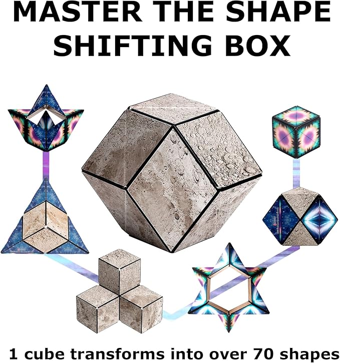 Shashibo Shape Shifting Box - Award-Winning STEM Fidget Toy with Ultra Strong Magnets - Puzzle Cube Transforms Into 100+ Shapes, Perfect Sensory Gift for Kids, Teens, and Adults (Moon)