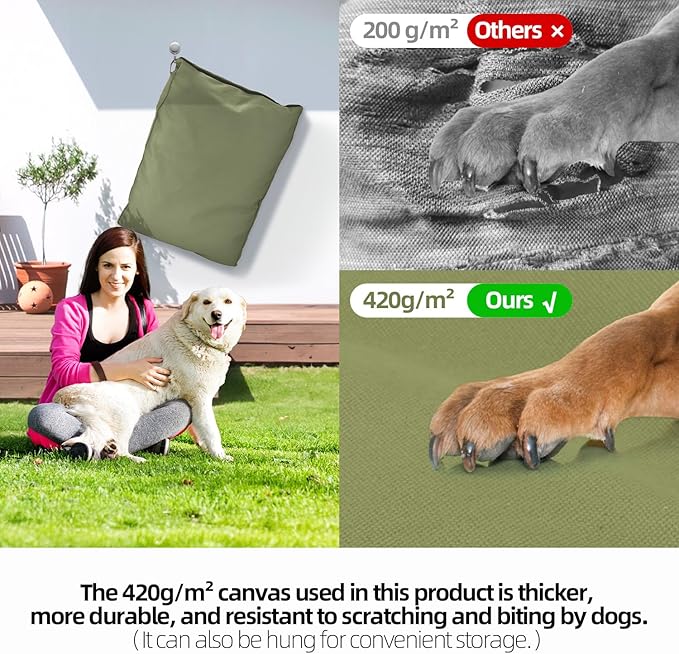 Sytopia 42 Inch Canvas Indestructible Outdoor Dog Bed for Extra Large Dogs, Chew Proof Dog Bed with Waterproof Washable Removable Cover, Indoor Patio Pet Pad for Crate, Green