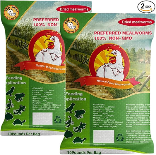 UCM Group 20LB Dried Mealworms for Wild Birds, Chickens, 100% Non-GMO,High Protein, 2 Packs