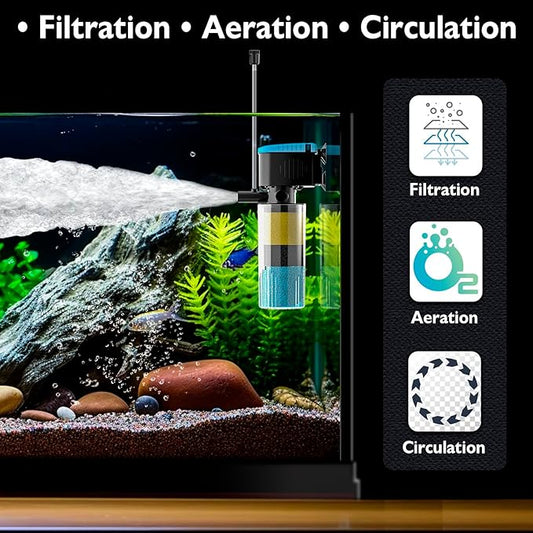 AquaMiracle Submersible Aquarium Filter 3-Stage in-Tank Filter with Dual Water Outlet & Aeration, 130GPH Internal Fish Tank Filter for 10-30 Gallon Aquariums