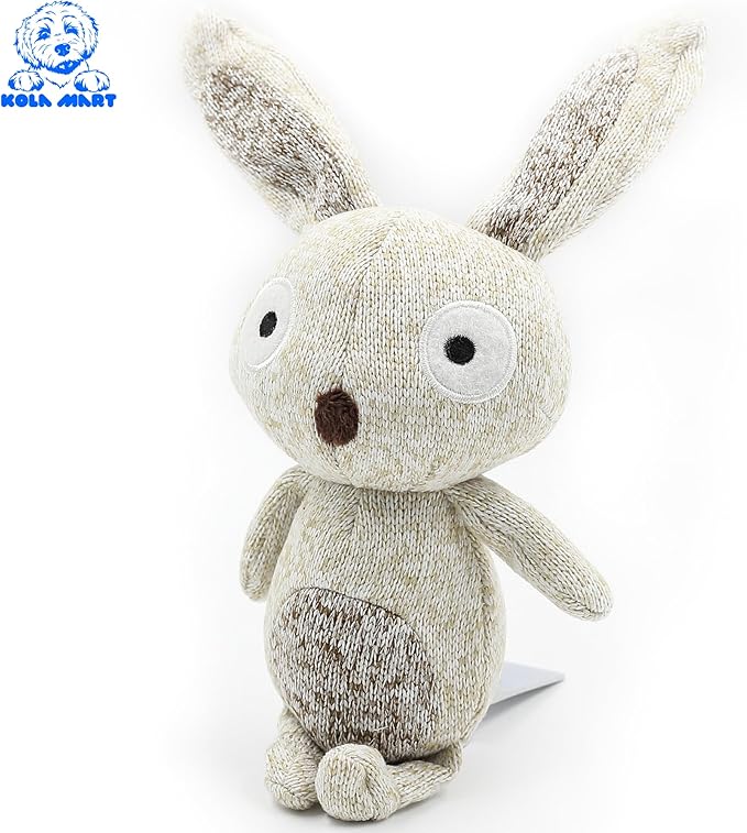 Rustic Knit Plush Bunny Dog Toy - Long-Eared Hopper Stuffed Animal for Dogs | Soft Knitted Puppy Chew Toy for Small Medium Dogs | Safe Embroidered Eyes | Anxiety Relief Cuddle Toy