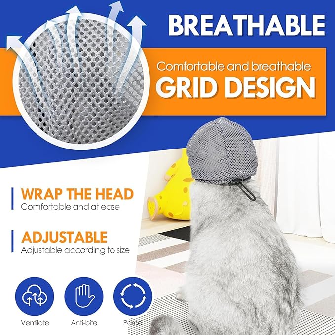 Cat Muzzle Adjustable Anti-Bite Head Cover - Breathable Grooming Mask for Nail Trimming, Bathing & Vet Injections, Safe Fit for Cats (S)