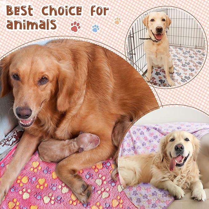 Tatuo 4 Pack Fleece Dog Blankets for Puppy Cats Multi-Size Sleep Mat for Pet Guinea Pig Soft Washable Warm Crate Bed Puppy Teething Toys Print Pattern Blanket Indoor(Mixed Color,72 x 72 Inch,Paw)