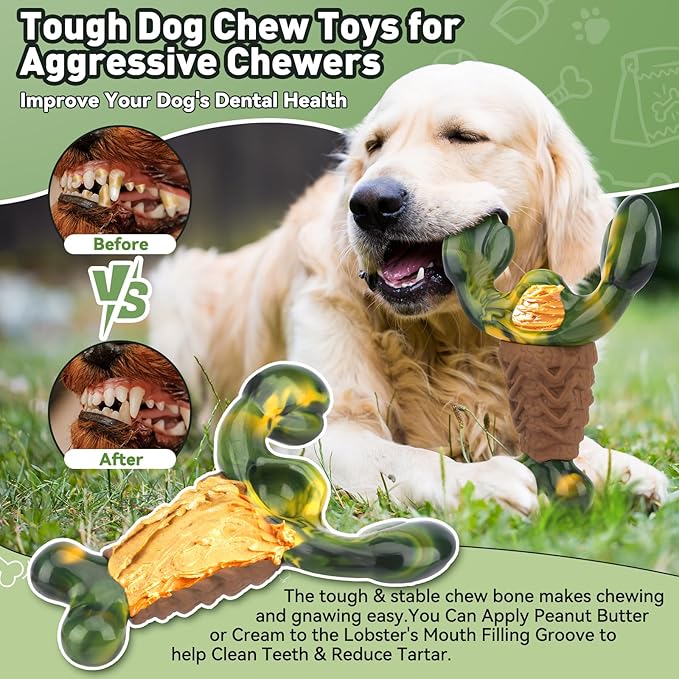 BIKIISEN Squeaky Dog Toys for Aggressive Chewers for Large Dogs, Interactive Dog Chew Toy to Keep Them Busy, Indestructible Squeaky Dog Toys, Tough Toy for Medium/Large Dogs (Green)