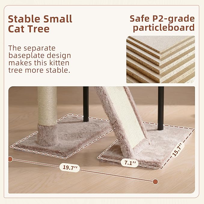 Gitelsnour Cat Tree for Indoor Cats, Cat Tower with Scratching Post for Small Cats and Kittens, Cat House with Removable Top Platform and Fluffy Balls, Hanging Cat Basket, Mushroom GCT006SMU