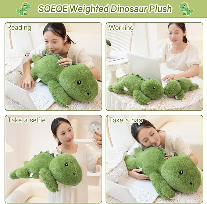 SQEQE Weighted Stuffed Animals Dinosaur Plush, Weighted Stuffed Animals Dino Plushies for Cozy Comfort, Soft T-Rex Pillow Toy for Kids Adults, Valentines & Birthday Gifts 13.8 Inch, 1.7 Lbs