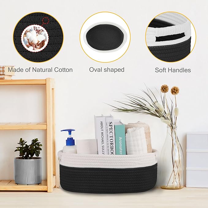Small Woven Basket with Gift Bags and Ribbons, Empty Baby Gift Baskets for Kids Women Men, Shelf Storage, Small Cat Dog Pet Toy Boxes, 13”x 9”x 5.5”, Black