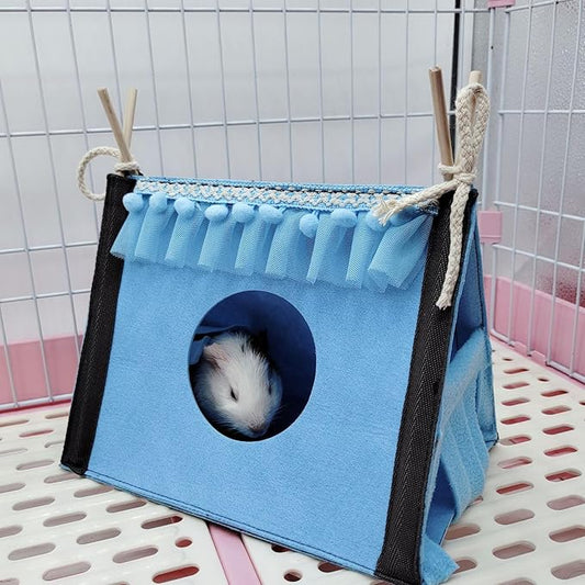 Hamster Hideout Tent, Portable Small Animal Tents House Cave Rabbit Tent Hideout Rabbit Rat Small Animal Tube Toy Warm Nest Habitat (Blue)