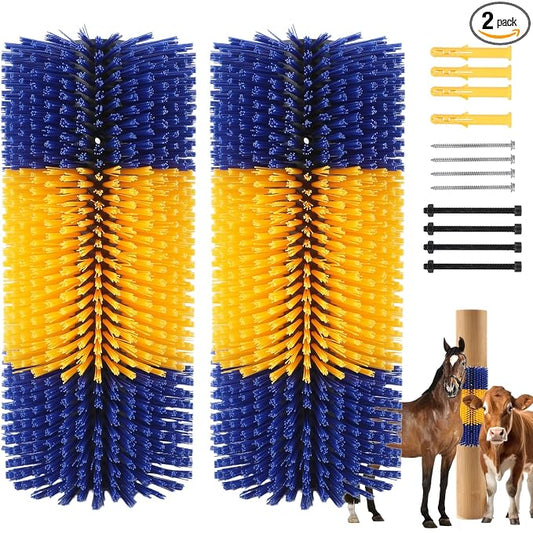 2PCS Livestock Scratching Brush, Horse Brush, Cow Goat Scratching Post with 8 Screws, Grooming Massage for Cattle Sheep Horses Pigs