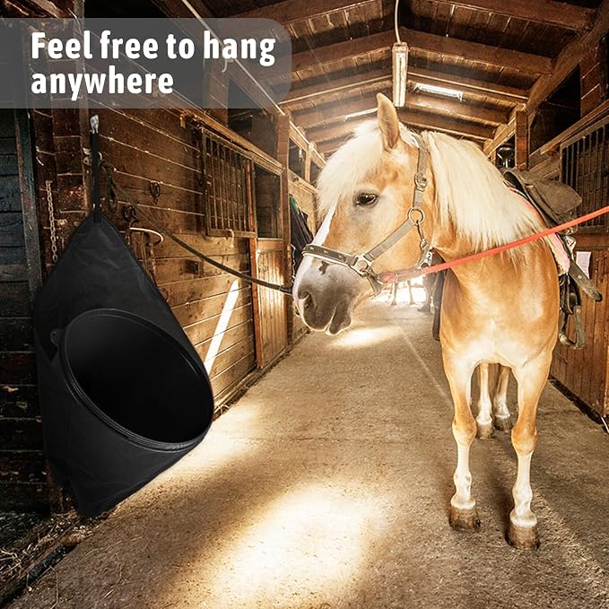 Paterr 2 Pcs Black Horse Feed Bag Hanging Bucket Holder Trailer Bag Suitable for 5 Gallon Water Bucket Horse Trailer Accessories 600d Polyester Feeding Supplies