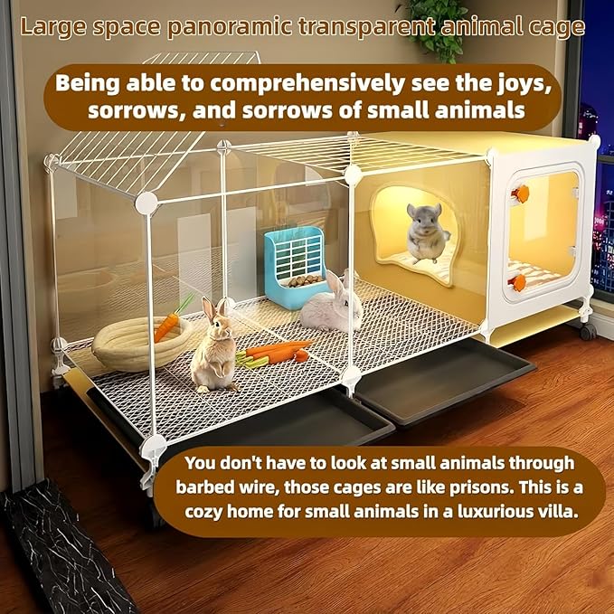 Luxury Villa Rabbit cage with Wheels, Guinea Pig cage, complimentary Food Bowl, Bed. Suitable for Hamsters, Chinchillas, Squirrels, Hedgehogs, Ferrets, Cats，Mouse (41.4" Lx 17.7" Wx17.7 H)