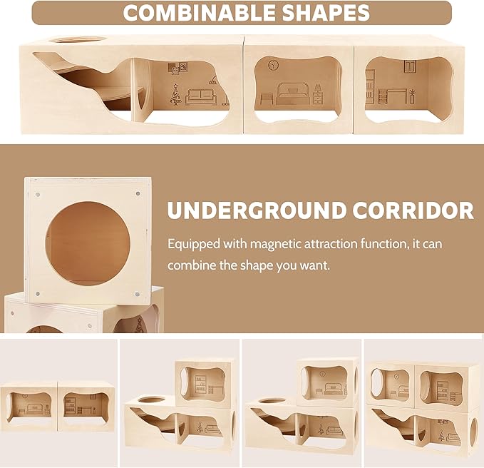 Hamster Hideout Wooden House,Hamsters Multi Chamber Hideout,Small Animal Habitat for Clear Observation,Hamster Toys for Dwarf Hamstersm,Gerbils, Hedgehogs, Rats, Mice
