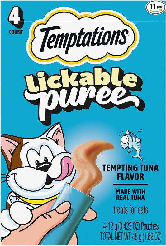 Temptations Creamy Puree Squeezable Lickable Cat Treats, Wet Cat Treats with Tuna, 0.42 oz. Tubes, 4 Count, Pack of 11 (44 Total)