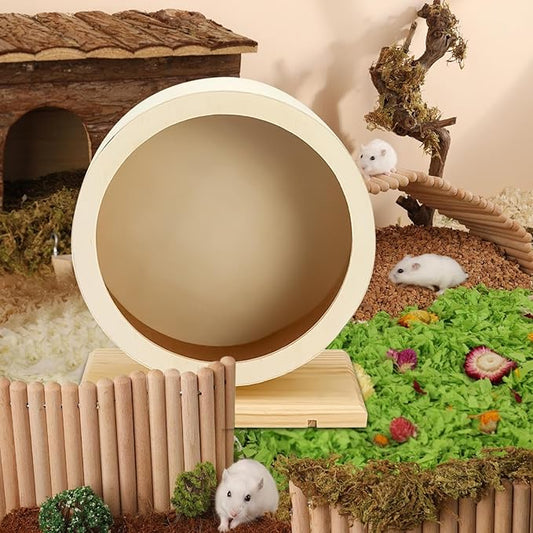 Hamster Exercise Wheels |Large Hamster Wheel Silent Running,Gerbil Wh EEL,Quiet Gerbil Whe el Wooden with Base, Spinner for Small Pets Mice Chinchilla Hedgehog Ger bil Running Enrichment Boredom