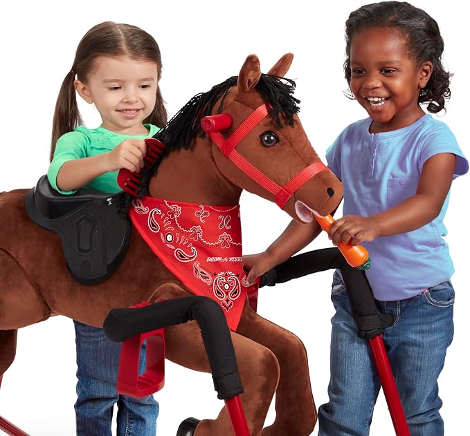 Radio Flyer Chestnut Interactive Riding Horse, For Ages 2-6, Plush Spring Rocking Horse, 3 Riding Levels, EZ Climb Step, Safety Straps, Spring Covers, Accessories, 60 lb Capacity, Toddler Ride On Toys