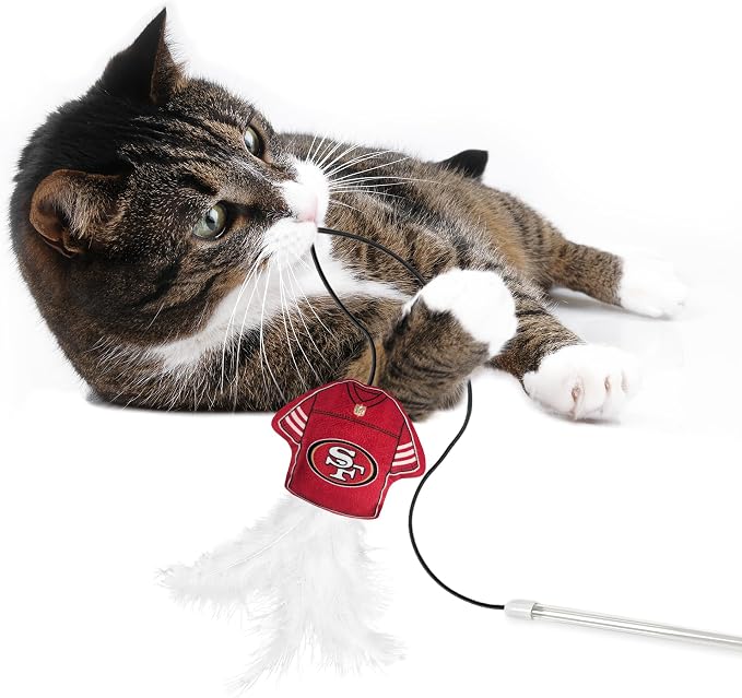 NFL SAN Francisco 49ERS Team Jersey Wand with CAT NIP, Cat Toy Jersey Shaped Plush Teaser Toy for Cats & Kittens - Interactive Pet Toy for Play & Exercise