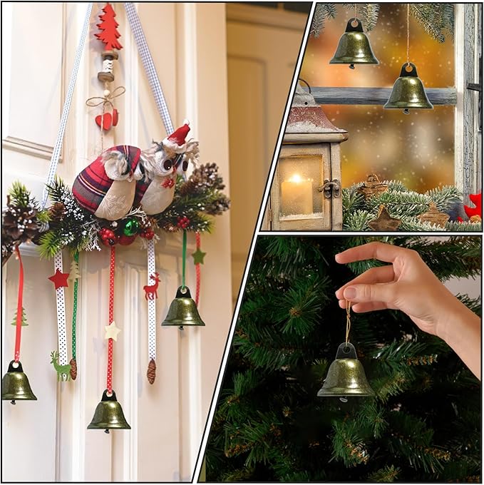 40 Pcs Craft Bells, 1.7" X 1.5" Small Brass Vintage Bells for Christmas Decoration, Wind Chimes Housebreaking Making Dog Potty Training Doorbell Wedding Decor DIY Crafts