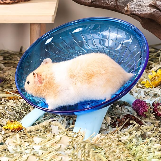 Hamster Flying Saucer Silent Running Wheel, 7 Inch, Suitable for Guinea Pigs, Hamsters, Hedgehogs and Other Small Animals to Ensure Safe Exercise(Blue)