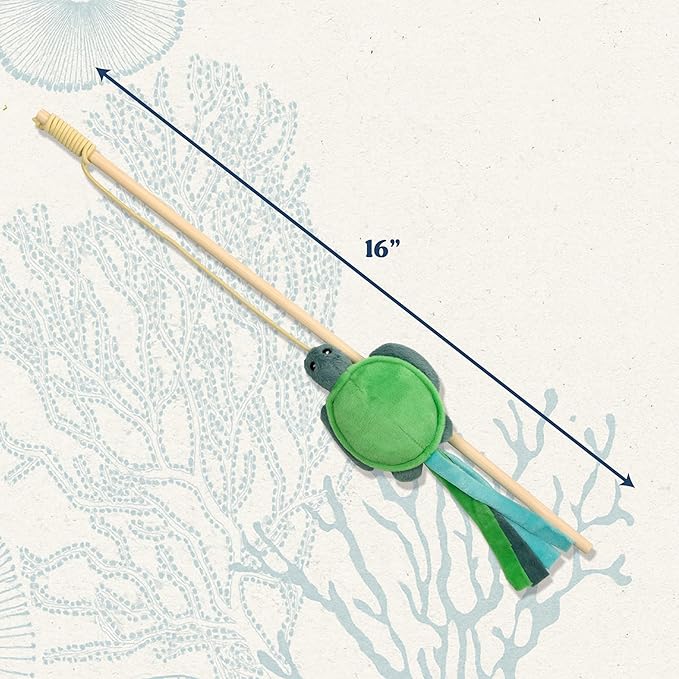 Cat Toys | Plush Turtle Teaser Cat Wand Toy | Eco Friendly Interactive Cat Toys for Indoor Cats