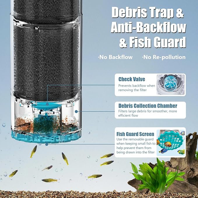 Submersible Aquarium Filter, Upgraded 100-300 Gallon Fish Tank Filter with Fish Guard, 660GPH Internal Whisper Pump, Fresh/Saltwater, Debris Tray, Check Valve, 12-Inch