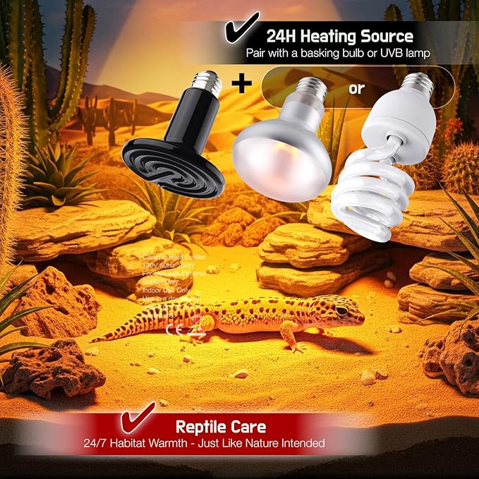 Reptile Dual Heat Lamp, 2-Pack 150W Ceramic Heat Emitter – Heat Bulbs Combo for Terrariums, Ideal for Bearded Dragons, Tortoises, Snakes, Chicken, Puppy, Plant