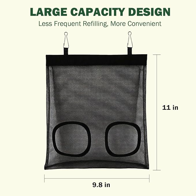 Mesh Guinea Pig Hay Feeder Bag for Guinea Pigs Rabbits Chinchillas, Hanging 2-Hole Hay Dispenser Breathable Wear-Resistant (Black)