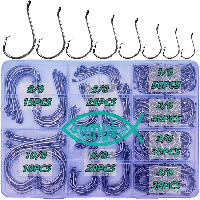 Circle Hooks Fishing Hooks 2X Strong 170PCS/Box|220PCS/Box Octopus Catfish Fish Bulk Fishing Hooks Set Saltwater Freshwater Gear Equipment#1 1/0 2/0 3/0 4/0 5/0 6/0 8/0 10/0