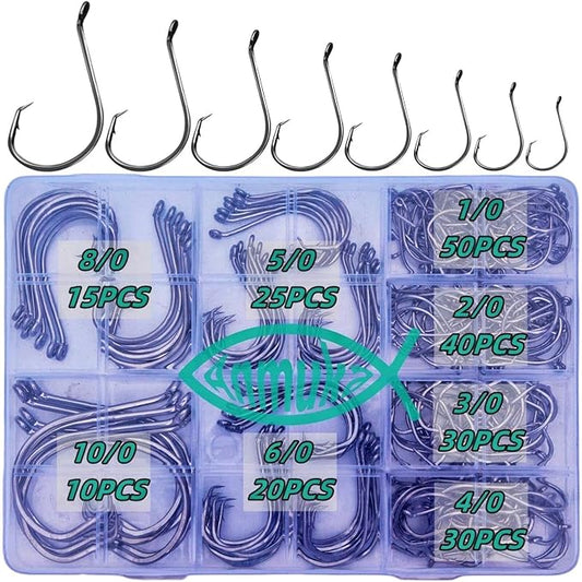Circle Hooks Fishing Hooks 2X Strong 170PCS/Box|220PCS/Box Octopus Catfish Fish Bulk Fishing Hooks Set Saltwater Freshwater Gear Equipment#1 1/0 2/0 3/0 4/0 5/0 6/0 8/0 10/0