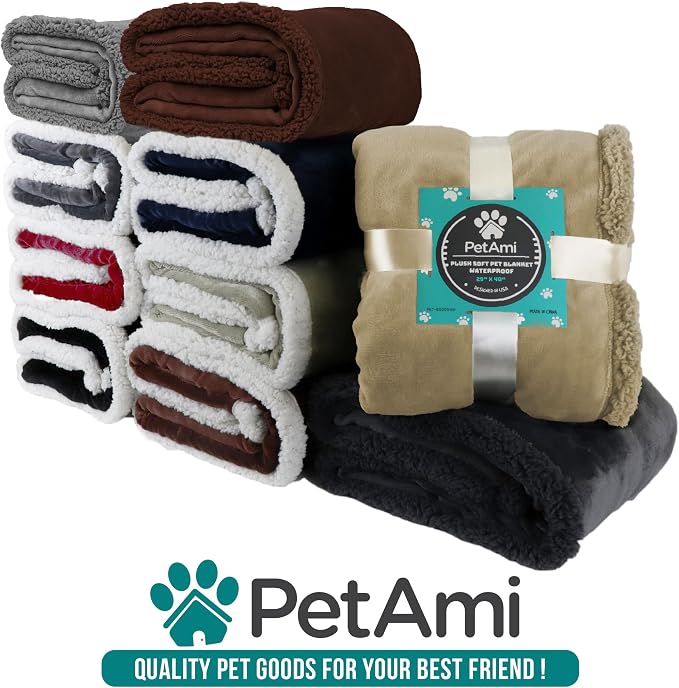 PetAmi Dog Blanket for Small Medium Dogs Cats Puppies Kittens, Soft Sherpa Fleece Pet Blanket Throw, Reversible Plush Couch Cover Protector for Crate Carrier Chair, Machine Washable, 40x29, Blue