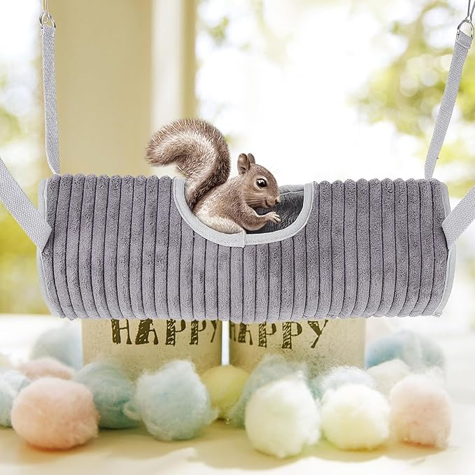 KALLORY Pet Ferret Hammock and Tunnel Hanging Nest Gray Small Animal Sleeping Bed for Hamsters and Squirrels Cage Bedding