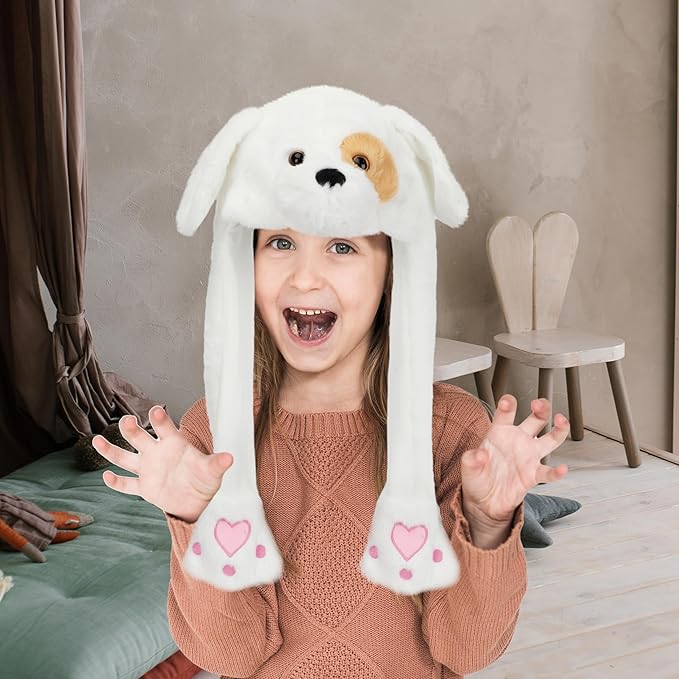 Bubblepompom Animal Hat with Ears Moving Jumping Pop Up Beating Hat Plush Holiday Cosplay Dress Up Funny Gift for Kids
