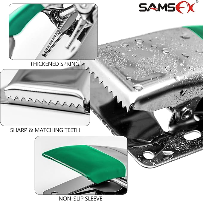 SAMSFX Fish Cleaning Board Tools - Fillet Clamp w/Screws Deep-Jaw Fish Tail Clip Board for Scaling Table Bait with Green Grip
