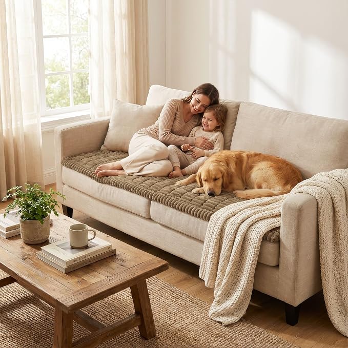 Smiry Couch Cover for Dogs, Non Slip Washable Sofa Protector for Pets, Soft Furniture Cover for Pet, Stylish Sofa Covers, Cozy Protect Against Fur, Dirt & Everyday Messes (Mocha Brown, 35.4" x 82.7")