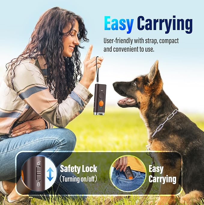 Dog Bark Deterrent Device, Anti Barking Device for Dogs Training Indoor Outdoor No More Bark Ultrasonic 2X Effective Emitters 50ft Range to Stop Neighbors Dog Barking Rechargeable for All Dogs