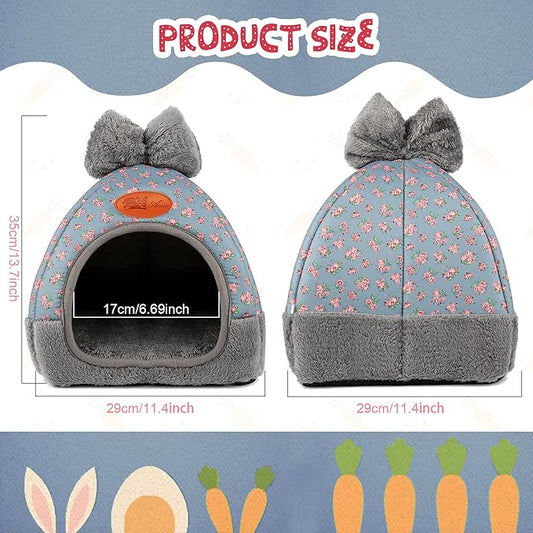YUEPET Bunny Bed Warm Guinea Pig Cave Beds Cute Bowknot House Big Hideouts Cage Accessorie for Dwarf Rabbits Hamster Bunny Ferrets Rats Hedgehogs Chinchilla（Flower）