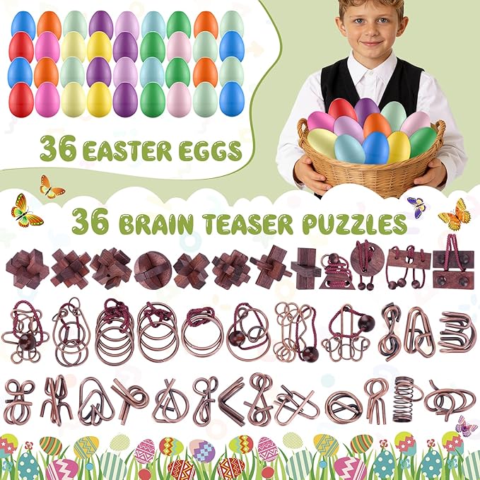 36 Pcs Brain Teaser Puzzles for Adults and Teens - Metal Puzzles 3D Puzzle Game Toys for Adults Teens - Wooden Unlock Interlocking Puzzle Adult IQ Education Smart Toys