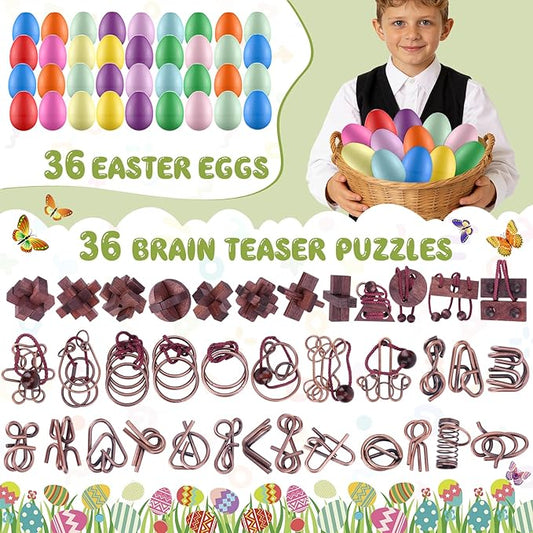 36 Pcs Brain Teaser Puzzles for Adults and Teens - Metal Puzzles 3D Puzzle Game Toys for Adults Teens - Wooden Unlock Interlocking Puzzle Adult IQ Education Smart Toys