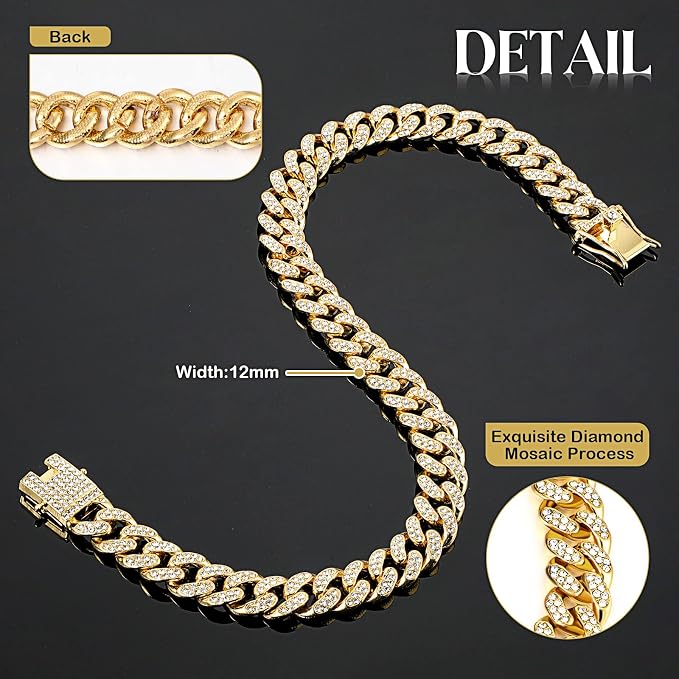 Tallew Gold Dog Chain Diamond Collar Walking Metal Chain Necklace with Secure Buckle Pet Cuban Style Collar Jewelry Accessories for Small Medium Large Dog Cats (28 inch)