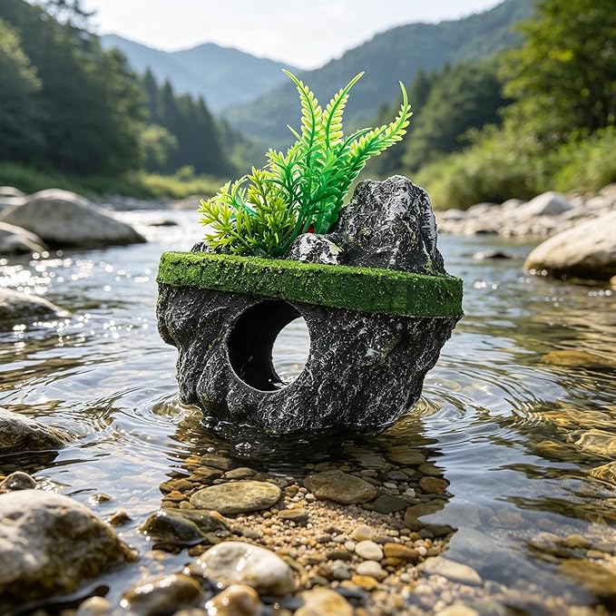 Floating Stone Aquarium Decoration, Realistic Rock Fish Tank Ornament Artificial Resin Suspended Stone Decor for Aquascaping, Resin Landscaping Decor