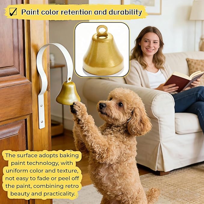 Dog Doorbell for Potty Training, Wall Mounted Bronze Bell with White Metal Bracket, 7.09 Inch Height, Includes 3 Mounting Screws, Scratch-Free Design, Rust-Proof