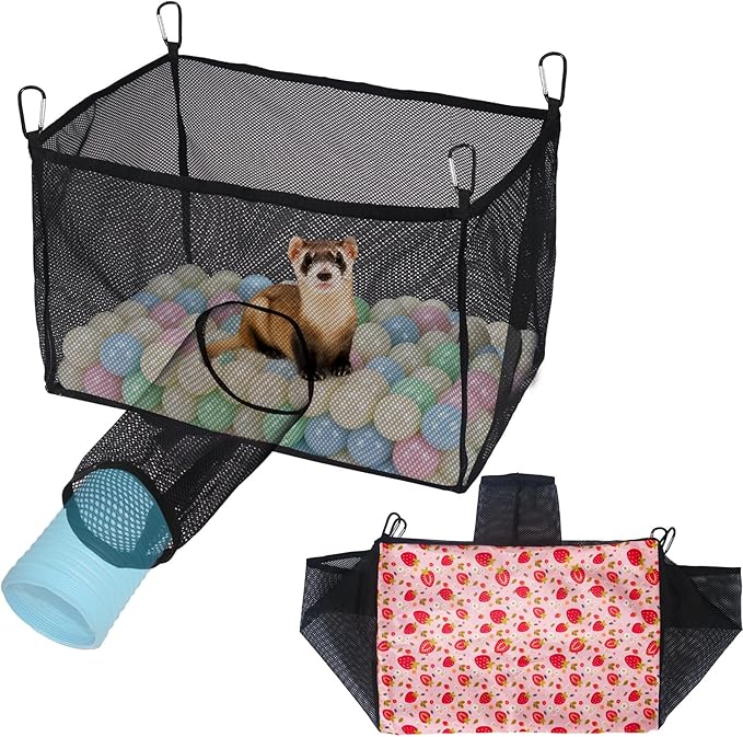 Ferret Ball Pit Hammock, Hammock Cage Toy Compatible with Tunnel, Suitable for Hamsters and Chinchillas (Ball Not Included)