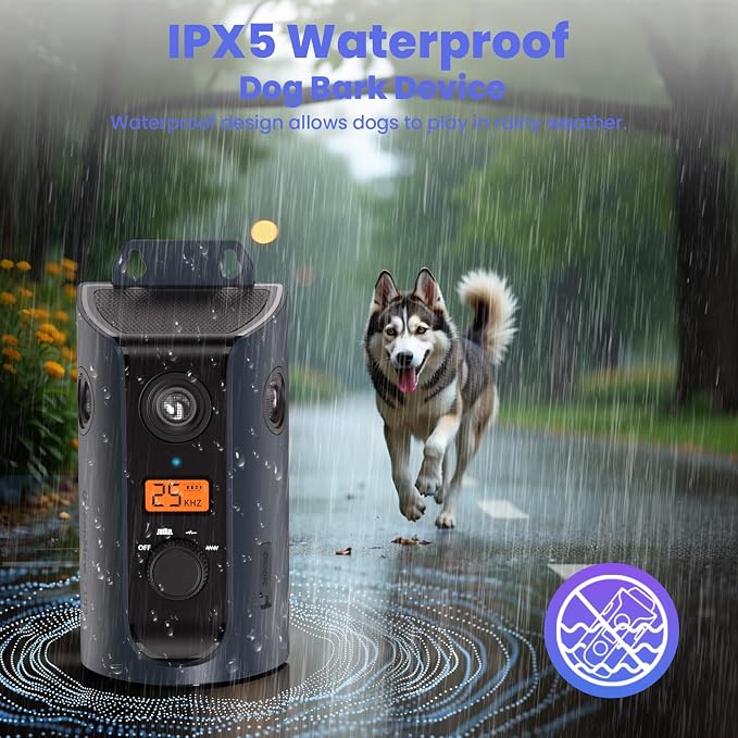 Anti Barking Device, 50FT Solar Charging Dog Barking Deterrent Device, Tri-Directional Ultrasonic Stop Dog Barking Device, Barking Control Device for Indoor Outdoor | Solar Charging Tri-Directional Ultrasonic